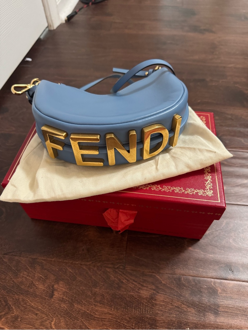 Fendi Mini Fendigraphy Light Blue Leather Hobo Crossbody Bag